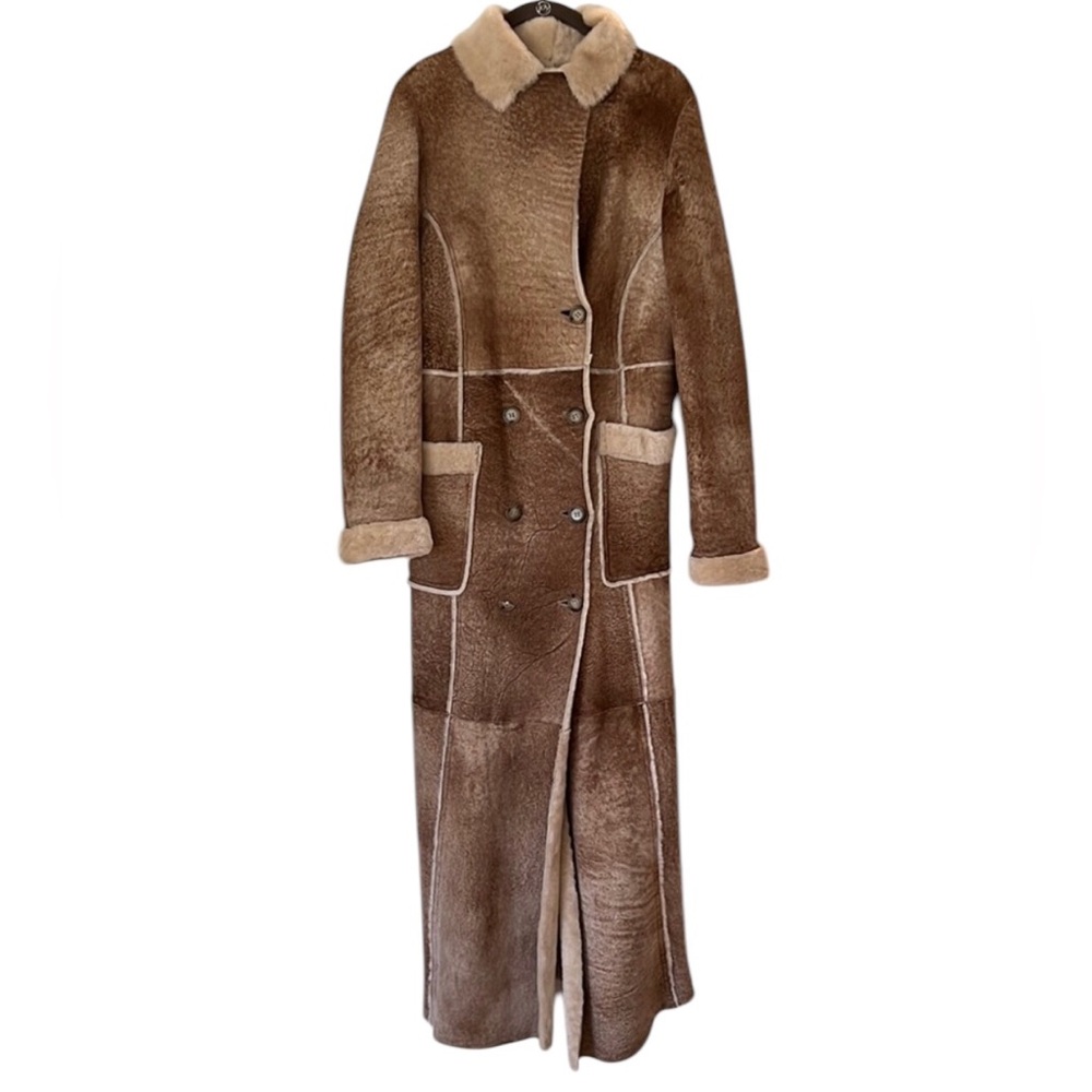 Exquisite Vintage Genuine Leather Shearling Maxi Coat Penny Lane XS - Picture 3 of 10
